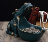 Hippopotamus Big Mouth Valet Sculpture, Trinket Jewelry Change Dish -High quality resin Hippo sculpture. The big open mouth on this statue creates a small bowl which is great for keys, coins, jewelry, candy, etc. Fun, stylish and multi-functional home decor. 22 x 30 x 16 cm change dish, jewelry holder, valet tray, party serving bowl, African animal gift. Free Shipping Worldwide.-