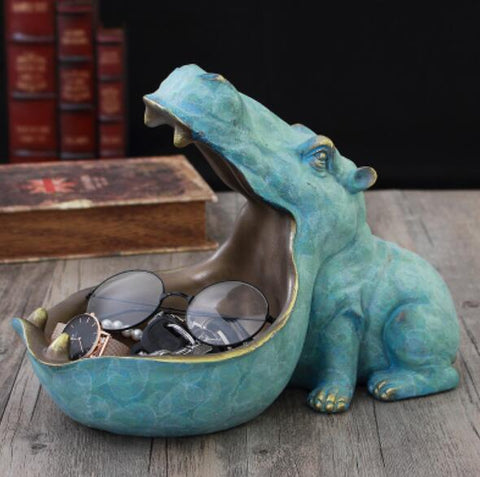 Hippopotamus Big Mouth Valet Sculpture, Trinket Jewelry Change Dish -High quality resin Hippo sculpture. The big open mouth on this statue creates a small bowl which is great for keys, coins, jewelry, candy, etc. Fun, stylish and multi-functional home decor. 22 x 30 x 16 cm change dish, jewelry holder, valet tray, party serving bowl, African animal gift. Free Shipping Worldwide.-