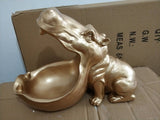 Hippopotamus Big Mouth Valet Sculpture, Trinket Jewelry Change Dish -High quality resin Hippo sculpture. The big open mouth on this statue creates a small bowl which is great for keys, coins, jewelry, candy, etc. Fun, stylish and multi-functional home decor. 22 x 30 x 16 cm change dish, jewelry holder, valet tray, party serving bowl, African animal gift. Free Shipping Worldwide.-Gold-