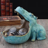 Hippopotamus Big Mouth Valet Sculpture, Trinket Jewelry Change Dish -High quality resin Hippo sculpture. The big open mouth on this statue creates a small bowl which is great for keys, coins, jewelry, candy, etc. Fun, stylish and multi-functional home decor. 22 x 30 x 16 cm change dish, jewelry holder, valet tray, party serving bowl, African animal gift. Free Shipping Worldwide.-Copper Green-