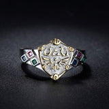 -Handcrafted in .925 sterling silver with gold plated accents and set with diamond shaped zircon stones in the colors of the spiritual stones. Brand new in jeweler's ring box. Well crafted ring made of high quality materials, not a cheap knockoff. Free Shipping Worldwide.-