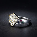 -Handcrafted in .925 sterling silver with gold plated accents and set with diamond shaped zircon stones in the colors of the spiritual stones. Brand new in jeweler's ring box. Well crafted ring made of high quality materials, not a cheap knockoff. Free Shipping Worldwide.-