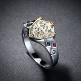 -Handcrafted in .925 sterling silver with gold plated accents and set with diamond shaped zircon stones in the colors of the spiritual stones. Brand new in jeweler's ring box. Well crafted ring made of high quality materials, not a cheap knockoff. Free Shipping Worldwide.-