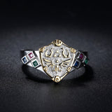 -Handcrafted in .925 sterling silver with gold plated accents and set with diamond shaped zircon stones in the colors of the spiritual stones. Brand new in jeweler's ring box. Well crafted ring made of high quality materials, not a cheap knockoff. Free Shipping Worldwide.-