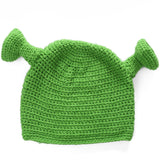 -High quality Shrek inspired knitted acrylic wool ogre beanie cap. One size fits most upto 56-58cm. Free shipping from abroad with average delivery time of about 2-3 weeks from the USA. Funny fan costume cosplay hat green mens womens unisex teens kids winter fall -