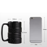 -A unique mug designed to look like stacked car/truck tires. 400mL/13.5oz. Quality porcelain, CE / FDA, EU and CIQ certified food safe. Makes a great novelty gift for the car obsessed, auto racing fans, automotive mechanics, etc. Free shipping from abroad with average delivery to the USA in 2-3 weeks. -