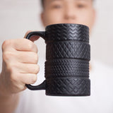 -A unique mug designed to look like stacked car/truck tires. 400mL/13.5oz. Quality porcelain, CE / FDA, EU and CIQ certified food safe. Makes a great novelty gift for the car obsessed, auto racing fans, automotive mechanics, etc. Free shipping from abroad with average delivery to the USA in 2-3 weeks. -