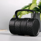 -A unique mug designed to look like stacked car/truck tires. 400mL/13.5oz. Quality porcelain, CE / FDA, EU and CIQ certified food safe. Makes a great novelty gift for the car obsessed, auto racing fans, automotive mechanics, etc. Free shipping from abroad with average delivery to the USA in 2-3 weeks. -
