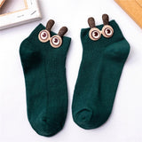 Women's Slug Socks!-Cute sweet women's slug ankle socks. Made of soft and stretchy, warm but breathable cotton and spandex blend. Each measures 22-26cm, ideal fit for EU 34-41 US 4-8. Free shipping from abroad. Womens unisex juniors kids Slug Socks! 3D Big Eyes and Antenna Funny Sweet high quality Kawaii Cartoon Ankle Sock Gift-Forest Green-
