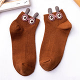 Women's Slug Socks!-Cute sweet women's slug ankle socks. Made of soft and stretchy, warm but breathable cotton and spandex blend. Each measures 22-26cm, ideal fit for EU 34-41 US 4-8. Free shipping from abroad. Womens unisex juniors kids Slug Socks! 3D Big Eyes and Antenna Funny Sweet high quality Kawaii Cartoon Ankle Sock Gift-Coffee-