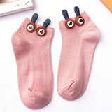 Women's Slug Socks!-Cute sweet women's slug ankle socks. Made of soft and stretchy, warm but breathable cotton and spandex blend. Each measures 22-26cm, ideal fit for EU 34-41 US 4-8. Free shipping from abroad. Womens unisex juniors kids Slug Socks! 3D Big Eyes and Antenna Funny Sweet high quality Kawaii Cartoon Ankle Sock Gift-Rose-