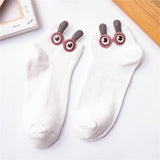 Women's Slug Socks!-Cute sweet women's slug ankle socks. Made of soft and stretchy, warm but breathable cotton and spandex blend. Each measures 22-26cm, ideal fit for EU 34-41 US 4-8. Free shipping from abroad. Womens unisex juniors kids Slug Socks! 3D Big Eyes and Antenna Funny Sweet high quality Kawaii Cartoon Ankle Sock Gift-White-
