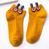 Women's Slug Socks!-Cute sweet women's slug ankle socks. Made of soft and stretchy, warm but breathable cotton and spandex blend. Each measures 22-26cm, ideal fit for EU 34-41 US 4-8. Free shipping from abroad. Womens unisex juniors kids Slug Socks! 3D Big Eyes and Antenna Funny Sweet high quality Kawaii Cartoon Ankle Sock Gift-Mustard-