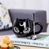 -High quality ceramic black cat with crescent moon coffee mug, spoon and saucer set. Free shipping from abroad. 2 shipping options: slower averaging 2-4 weeks to the USA or faster averaging 2 weeks. Crescent moon luna kitty anime witch cat witches familiar goth gothic witchcraft coffee mug tea cup gift set.-