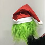 -Full over-the-head latex grinch mask with attached hair and santa hat. One size fits most. Free shipping from abroad. Typically arrives in 2-3 weeks to the USA. High quality costume cosplay character christmas xmas halloween holiday mask-