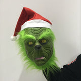 -Full over-the-head latex grinch mask with attached hair and santa hat. One size fits most. Free shipping from abroad. Typically arrives in 2-3 weeks to the USA. High quality costume cosplay character christmas xmas halloween holiday mask-