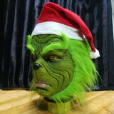 -Full over-the-head latex grinch mask with attached hair and santa hat. One size fits most. Free shipping from abroad. Typically arrives in 2-3 weeks to the USA. High quality costume cosplay character christmas xmas halloween holiday mask-