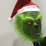 -Full over-the-head latex grinch mask with attached hair and santa hat. One size fits most. Free shipping from abroad. Typically arrives in 2-3 weeks to the USA. High quality costume cosplay character christmas xmas halloween holiday mask-