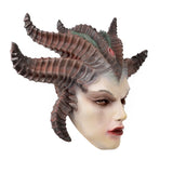 -Lilith... Daughter of Hatred, First Mother of Sanctuary, Queen of the Succubi. High quality, detailed Diablo Lilith soft latex over-the-head mask. One size fits most. Free shipping. Diablo IV demon hellspawn devil gamer gaming halloween costume cosplay female woman mythological tentacles horror monster character LARP-