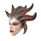 -Lilith... Daughter of Hatred, First Mother of Sanctuary, Queen of the Succubi. High quality, detailed Diablo Lilith soft latex over-the-head mask. One size fits most. Free shipping. Diablo IV demon hellspawn devil gamer gaming halloween costume cosplay female woman mythological tentacles horror monster character LARP-