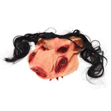 -Over-the-head latex horror movie pig mask with attached hair. One size fits most. Free shipping from abroad. Typically arrives to the US in 2-3 weeks. Scary terrifying saw franchise piggy henchmen creepy af halloween mask costume cosplay haunted house bondage bdsm escape room LARP realistic pigman-