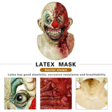 -Deluxe all natural latex over-the-head mask. One size fits most. Free shipping from abroad. Typically arrives in 2-3 weeks to the USA. Demonic evil killer clown chubby dense stupid circus halloween costume cosplay mask bloody fool-