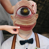 -Unique giant eyed cyclops latex over-the-head mask. One size fits most adults. Free shipping. Funny bizarre disturbing creepy weird cycloptic alien monster circus sideshow freak halloween costume cosplay mask eyeball eye boy -