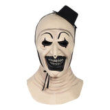 Terrifier Art The Clown Horror Cosplay Mask-High quality Art the Clown latex over-the-head mask with tie on hat. One size fits most adults. Free shipping. Halloween costume super creepy disturbing sadistic murder clown with tiny tophat low budget b-movie scary freaky weird bizarre gore circus nightmare fuel all hallow's eve-