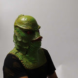 -High quality, detailed latex rubber full over-the-head mask with partial shoulder and breastplate. One size fits most. Free shipping. Classic sci-fi science fiction b-movie horror merman aquatic monster mask halloween costume cosplay tropical lagoon black water lake beast mutant reptile fish man best universal fit-
