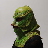 -High quality, detailed latex rubber full over-the-head mask with partial shoulder and breastplate. One size fits most. Free shipping. Classic sci-fi science fiction b-movie horror merman aquatic monster mask halloween costume cosplay tropical lagoon black water lake beast mutant reptile fish man best universal fit-