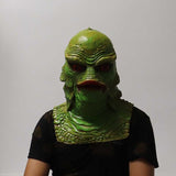 -High quality, detailed latex rubber full over-the-head mask with partial shoulder and breastplate. One size fits most. Free shipping. Classic sci-fi science fiction b-movie horror merman aquatic monster mask halloween costume cosplay tropical lagoon black water lake beast mutant reptile fish man best universal fit-