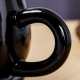-High quality ceramic black cat with crescent moon coffee mug, spoon and saucer set. Free shipping from abroad. 2 shipping options: slower averaging 2-4 weeks to the USA or faster averaging 2 weeks. Crescent moon luna kitty anime witch cat witches familiar goth gothic witchcraft coffee mug tea cup gift set.-