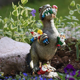 Gnome Chomping Dinosaur Garden Statue, Funny Outdoor Sculpture 3 Sizes-Garden-size dinos are still around, it's a fact! The toothy monsters reign terror on gnomekind. Gnomes chomped and chewed, miniature gojira massacres, entire gnome villages trampled by pint-sized kaijus, Oh the horror! Detailed resin sculpture 15cm/5.9in, 24cm/9.5in or 30cm/~12in. Free shipping to USA. t-rex godzilla-