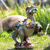 Gnome Chomping Dinosaur Garden Statue, Funny Outdoor Sculpture 3 Sizes-Garden-size dinos are still around, it's a fact! The toothy monsters reign terror on gnomekind. Gnomes chomped and chewed, miniature gojira massacres, entire gnome villages trampled by pint-sized kaijus, Oh the horror! Detailed resin sculpture 15cm/5.9in, 24cm/9.5in or 30cm/~12in. Free shipping to USA. t-rex godzilla-