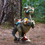 Gnome Chomping Dinosaur Garden Statue, Funny Outdoor Sculpture 3 Sizes-Garden-size dinos are still around, it's a fact! The toothy monsters reign terror on gnomekind. Gnomes chomped and chewed, miniature gojira massacres, entire gnome villages trampled by pint-sized kaijus, Oh the horror! Detailed resin sculpture 15cm/5.9in, 24cm/9.5in or 30cm/~12in. Free shipping to USA. t-rex godzilla-