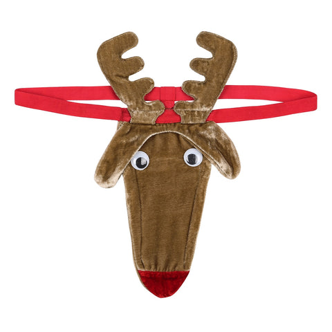 -Funny and festive men's gstring with reindeer bulge pouch and penis sheath complete with floppy ears, antlers and googly eyes. Stretchy polyester, nylon and elastic. One size fits most. Free shipping. Sexy silly Christmas novelty lingerie mens underwear xmas open butt thong underwear cock naughty santa sex gift for him-
