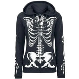 -Soft and comfortable women's style zipper hoodie with high quality skeletal print. Lightweight polyester fleece with large drawstring hood and thumbholes on the sleeves. Free shipping. punk goth gothic halloween skeleton hooded sweatshirt girls juniors ribcage xray fashion streetwear harajuku -Black-S-