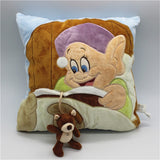 -Super cute soft stitched plush pillow featuring Dopey from Snow White and the 7 Dwarfs tucked in bed and reading a storybook with hidden pocket holding his attached stuffed teddy bear.High quality, 30cm/12.6in. Imported, Free shipping Disney sleepy goodnight kids pillow throw cushion snuggle toy bedding gift for child-