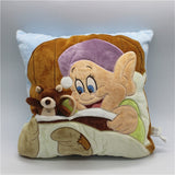 -Super cute soft stitched plush pillow featuring Dopey from Snow White and the 7 Dwarfs tucked in bed and reading a storybook with hidden pocket holding his attached stuffed teddy bear.High quality, 30cm/12.6in. Imported, Free shipping Disney sleepy goodnight kids pillow throw cushion snuggle toy bedding gift for child-