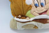 -Super cute soft stitched plush pillow featuring Dopey from Snow White and the 7 Dwarfs tucked in bed and reading a storybook with hidden pocket holding his attached stuffed teddy bear.High quality, 30cm/12.6in. Imported, Free shipping Disney sleepy goodnight kids pillow throw cushion snuggle toy bedding gift for child-