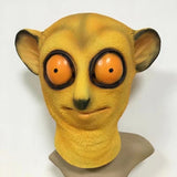 -A brightly colored, big-eyed lemur over-the-head mask for costume and cosplay. Made of quality soft latex rubber. One size fits most. Free shipping. Funny weird orange bug-eyed animal monkey halloween costume cosplay novelty bizarre creepy strange unusual fancy dress madagascar USA-