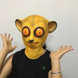 -A brightly colored, big-eyed lemur over-the-head mask for costume and cosplay. Made of quality soft latex rubber. One size fits most. Free shipping. Funny weird orange bug-eyed animal monkey halloween costume cosplay novelty bizarre creepy strange unusual fancy dress madagascar USA-