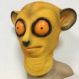 -A brightly colored, big-eyed lemur over-the-head mask for costume and cosplay. Made of quality soft latex rubber. One size fits most. Free shipping. Funny weird orange bug-eyed animal monkey halloween costume cosplay novelty bizarre creepy strange unusual fancy dress madagascar USA-