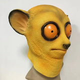 -A brightly colored, big-eyed lemur over-the-head mask for costume and cosplay. Made of quality soft latex rubber. One size fits most. Free shipping. Funny weird orange bug-eyed animal monkey halloween costume cosplay novelty bizarre creepy strange unusual fancy dress madagascar USA-