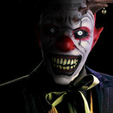 -A hellspawn demonic clown with horns tipped in bells like a jester's cap. Deluxe latex over-the-head mask. One size fits most. Free shipping from abroad. Typically arrives in 2-3 weeks to the USA. Halloween mask killer clown costume cosplay circus horror nightmare demon joker-