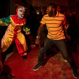 -A hellspawn demonic clown with horns tipped in bells like a jester's cap. Deluxe latex over-the-head mask. One size fits most. Free shipping from abroad. Typically arrives in 2-3 weeks to the USA. Halloween mask killer clown costume cosplay circus horror nightmare demon joker-