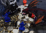 Black Dragon Leather Coinpurse and Metal Coins (50) for DND RPG COSPLAY-A small fraction of a dragon's horde, relic from a dragonslayer's victory or local currency among dragon worshippers... Whatever your quest, the textured leather pouch with dragon's eye and golden coins are sure to enhance your campaign. Gold colored alloy tokens with Norse compass backs RPG LARP Dungeons D&D Accessory-