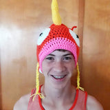 Magikarp Hat - Red or Gold - Handmade Knit-High quality handmade acrylic wool Magikarp hat in both kid's and adult sizes. Free shipping from abroad. Typically arrives to the USA in about 2-3 weeks. Funny weird novelty knitted crocheted pokemon fish beanie cap red or gold, fishy head warmer gift-