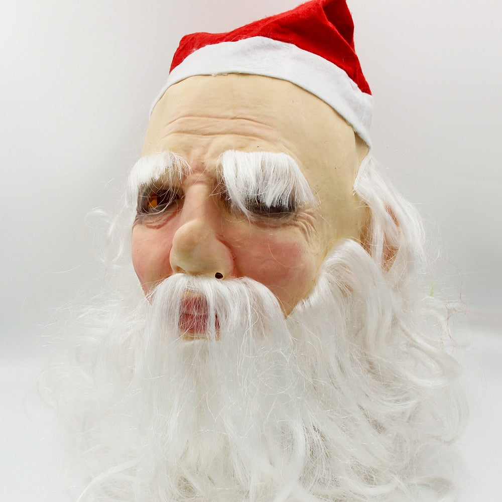 Creepy Claus Mask - Retro Vintage Style Scary Mall Santa Mask-Some pretty creepy Christmas vibes! High quality latex over-the-head Santa Claus mask with attached hat and hair. One size fits most. Free shipping. Funny weird wtf disturbing off-putting frightening bizarre santa claus xmas halloween costume cosplay surreal uncanny valley scary mall santa-