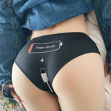 Please Charge Women's Low Rise Briefs-Comfortable, women's low-rise briefs with playful printed empty battery, 'Please Charge' and charging cable curving down below. Lightweight and breathable, 92% polyamide / 8% spandex. See size chart.Free shipping. Funny weird womens ladies girls underwear lingerie panties half-pack peach hip butt half pack kinky sexy-Black-S-